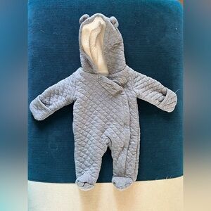 Cozy Quilted Gray Hooded Baby One-Piece